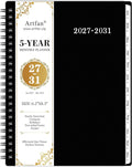 2027-2031 Monthly Planner/Calendar - Jan. 2027 - Dec. 2031, 6.2" x 8.3" | Monthly Planner, 5 Year, Multi Year Calendar 2027-2031 with Twin-Wire Binding, Tabs, Storage Pocket - Black