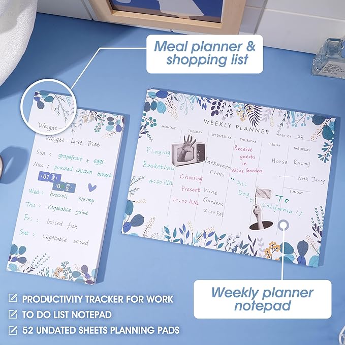 Weekly Planner Notepad Tear Off Set of 2 Weekly Calendar Pad 52 Undated To Do - Image 3