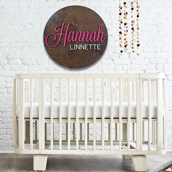 Custom Round Nusery Name Sign, Personalized 3D Baby Name Announcement Sign - Image 3