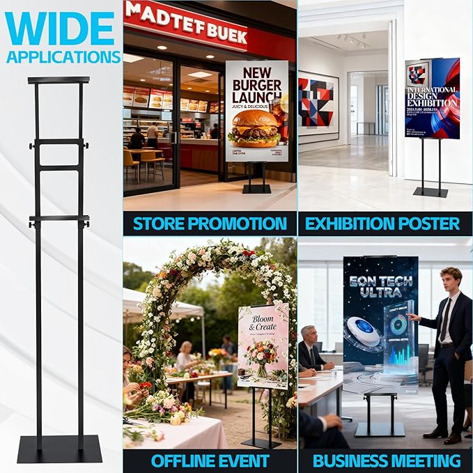 Noliven 4 PCS Adjustable Poster Stand, Double-Sided Freestanding Pedestal Sign - Image 7