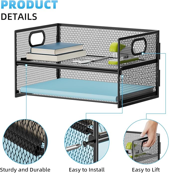 Marbrasse 2 Tier Paper Organizer Letter Tray, Mesh File Organizer - Image 2