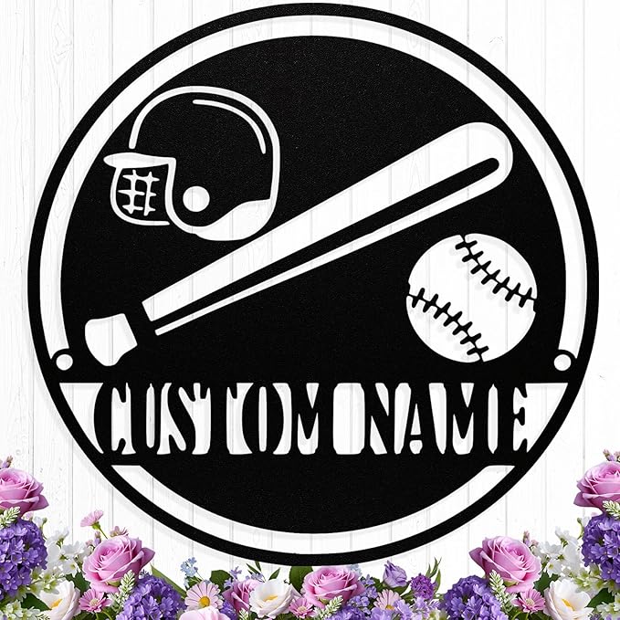 Personalized Baseball Metal Sign Custom Name Sign Baseball Player Gift Boys by HengMeiZiK