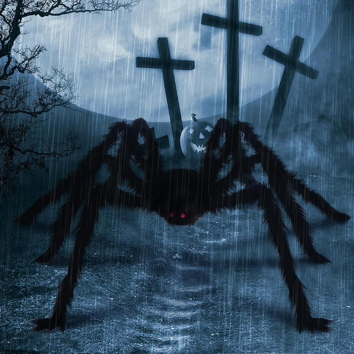 3 Pack Giant Spiders Halloween Decorations-10FT Giant Hairy Black Spider