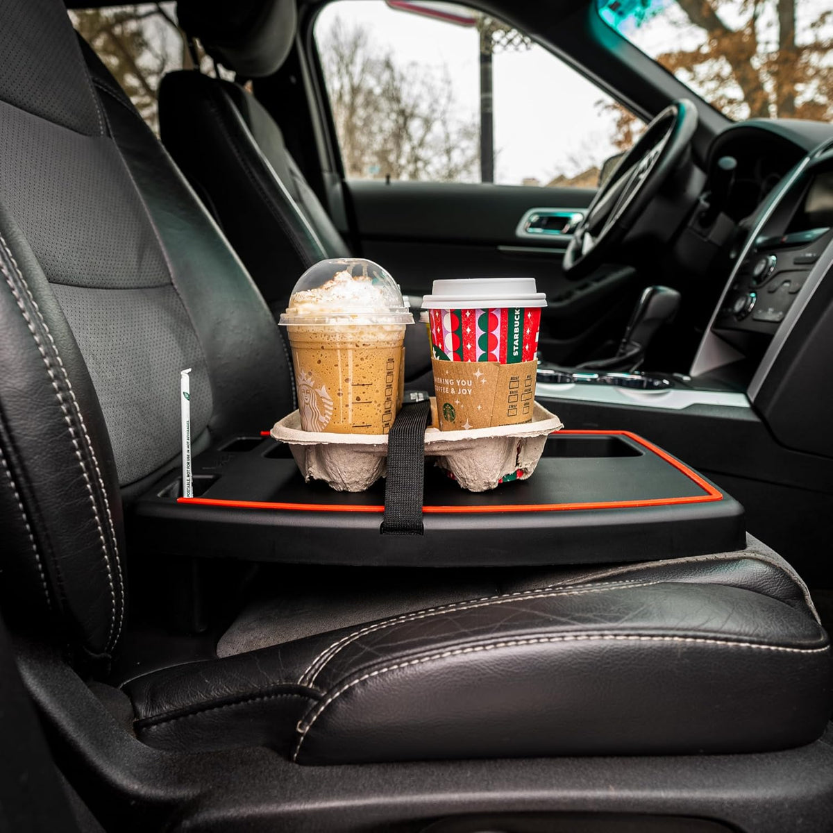 STUPID Car Tray Table with 2 Cup Holders for Passenger Seat - Hot Rod
