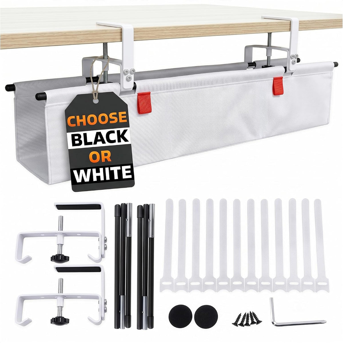 Under Desk Cable Management Tray 28" — No Drill Clamp-On Cord Organizer ...