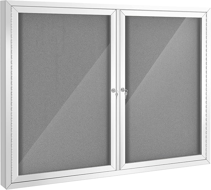 SWANCROWN Weather Resistant Enclosed Bulletin Board Gray Fabric Displays Boards by SWANCROWN
