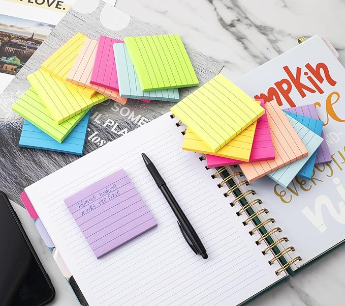 Lined Sticky Notes 3x3 in Ruled Stickies Super Sticking Power Memo Pads Bright - Image 5