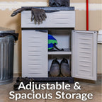 sunnydaze 34.5" garage storage cabinet with adjustable shelf, side view
