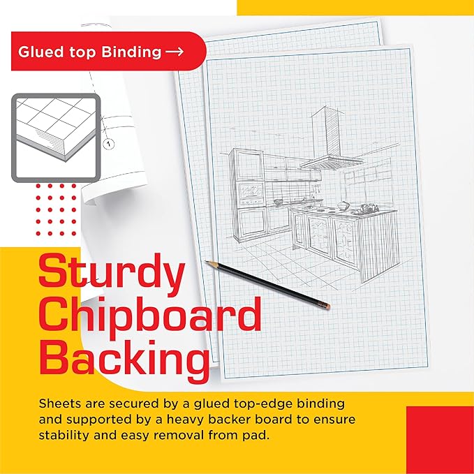 Graph Paper Pad, 50 Sheets, Double Sided, 4x4 Blue Quad Rule, Easy Tear Sheets - Image 4