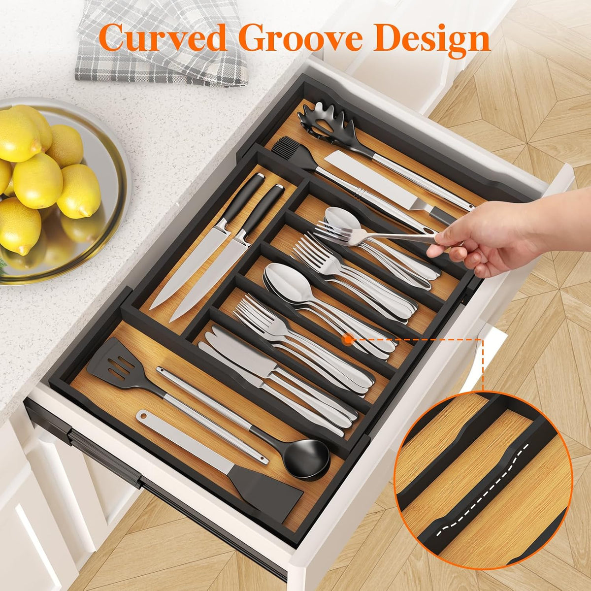 Lifewit Silverware Drawer Organizer, Wooden Utensil Tray for Kitchen