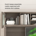 Bush Home 72-Inch Desk Hutch, Office Storage Organizer with Shelves, Cubbies and Frosted Glass Doors for Computer Desk, Home Office Furniture, Somerset Collection, Ash Gray
