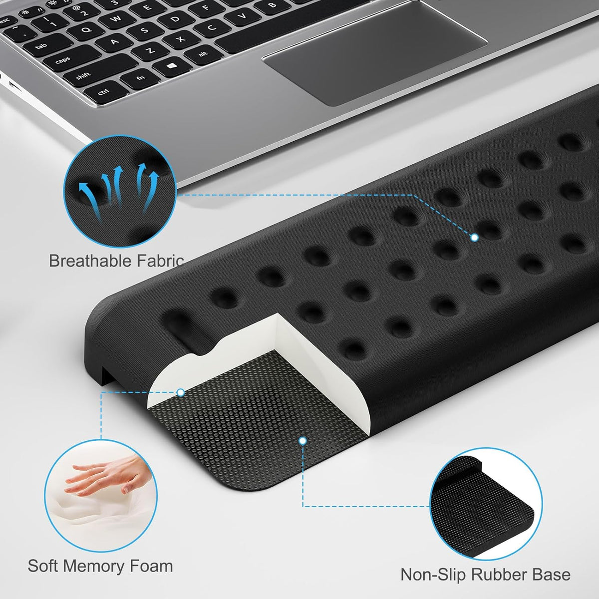 Leolee L-Shaped Desk Long Wrist Rest Elbow 60CM, Black Arm Rest for Desk