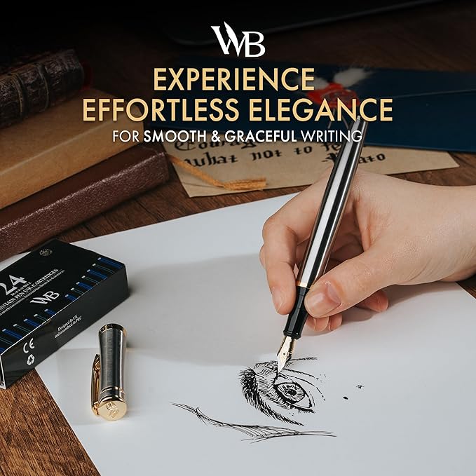 Wordsworth & Black Fountain Pen Set, 18K Gilded Extra Fine Nib, Includes 24 - Image 2