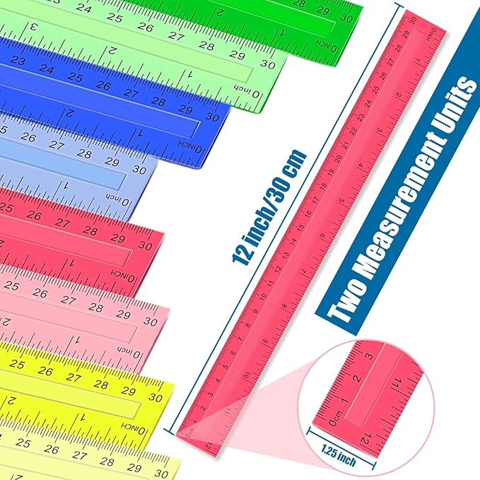 504 Pcs Rulers Bulk, 12 Inch Plastic Assorted Color Clear Rulers - Image 3