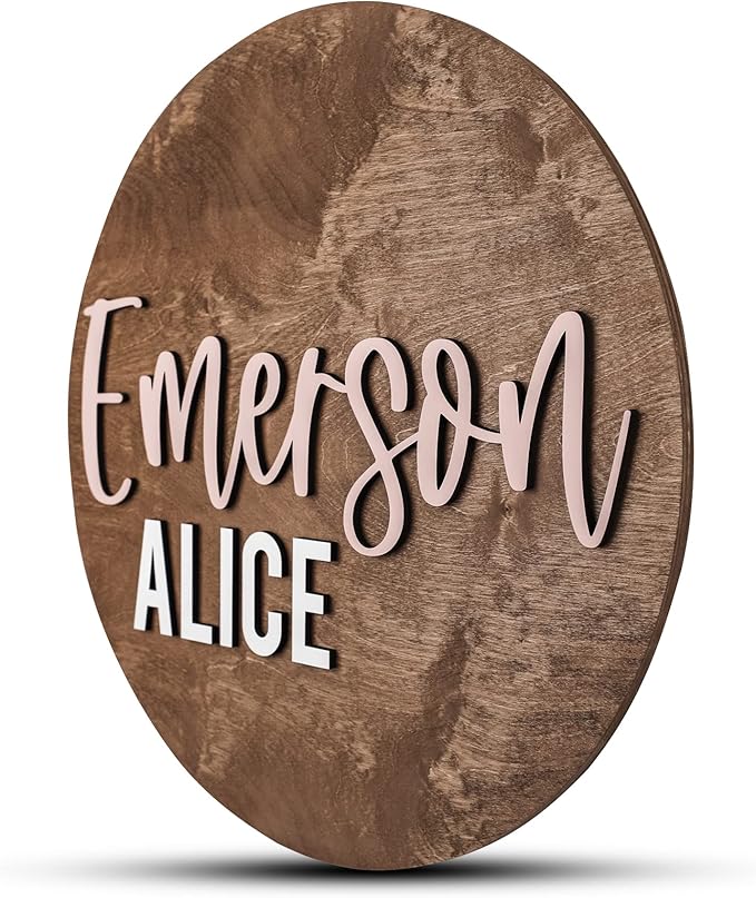 Custom Round Nursery Name Sign, Personalized Wooden Wall Plaque, Baby Shower - Image 2