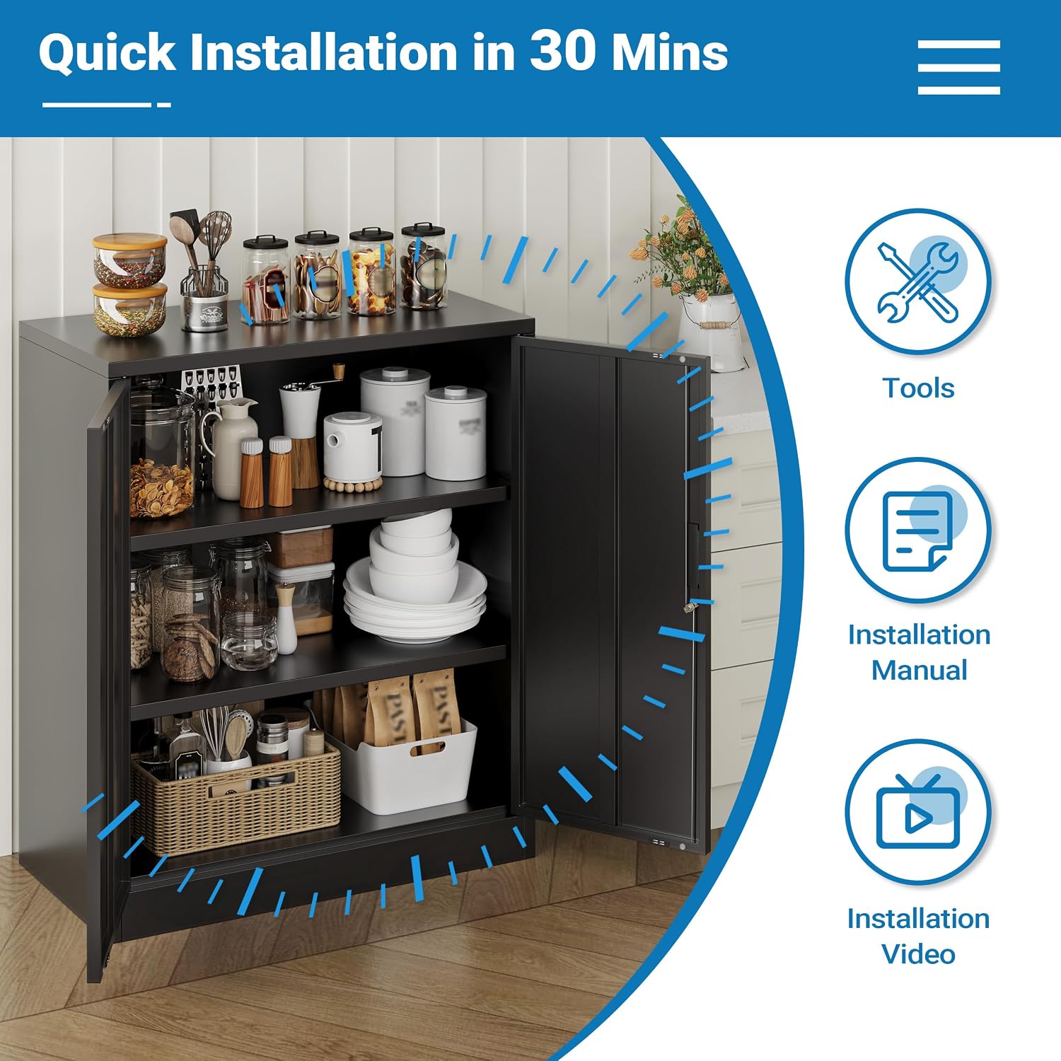 Metal Storage Cabinet, 36" Locking Cabinet with Adjustable Shelves for Garage, Office (Black)