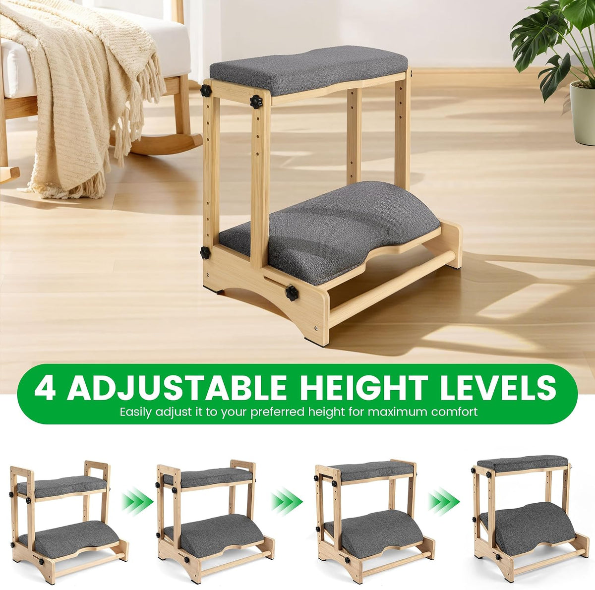 Foot Rest for Under Desk, Two-Tier Bamboo Foot Stool with Soft Cushions