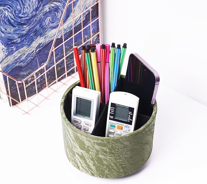 Hennaja Round Leather Art Supply Organizer, Remote Control Holder, 360 Degree - Image 6