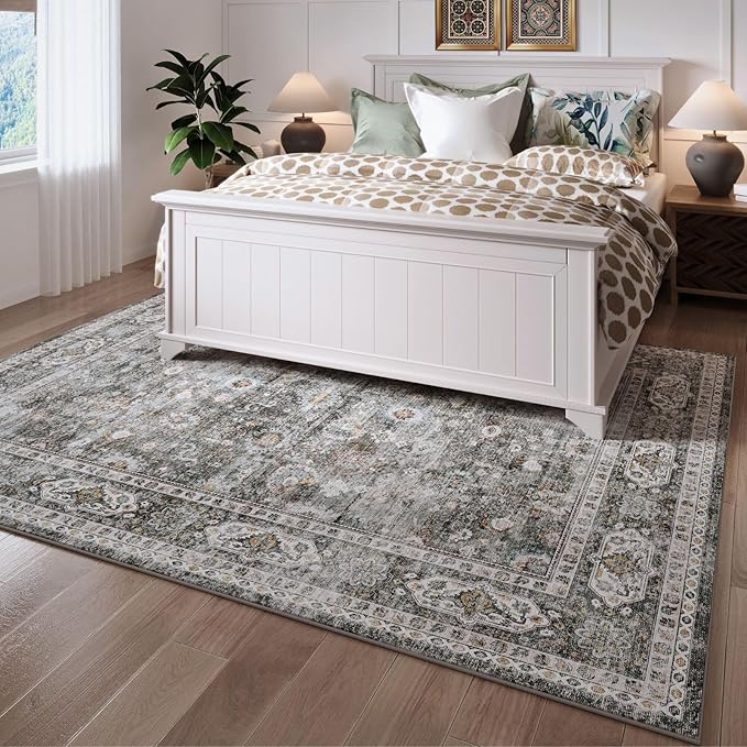Rugcomf Area Rug 5x7 Washable Rug Boho Soft Non-Slip Non-Shedding Faux Wool - Image 3