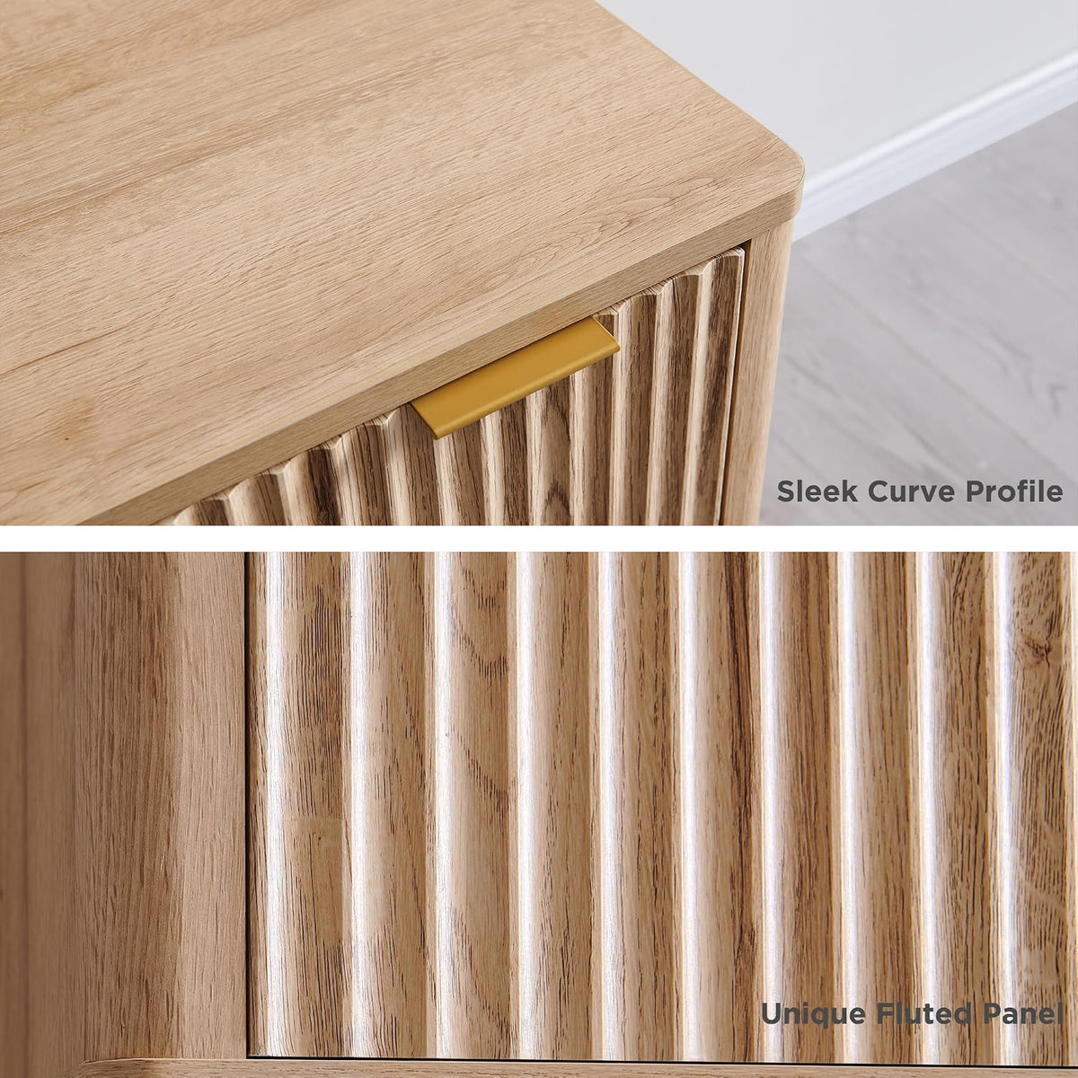 T4TREAM 60-Inch Modern Fluted L-Shaped Executive Desk, Natural Oak