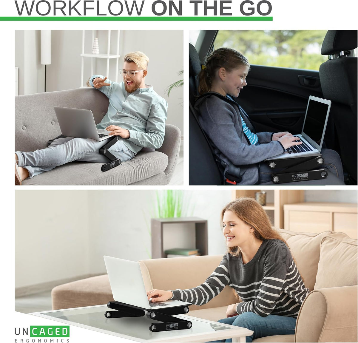 Uncaged Ergonomics WorkEZ Adjustable Laptop Stand for Desk and Bed, Black
