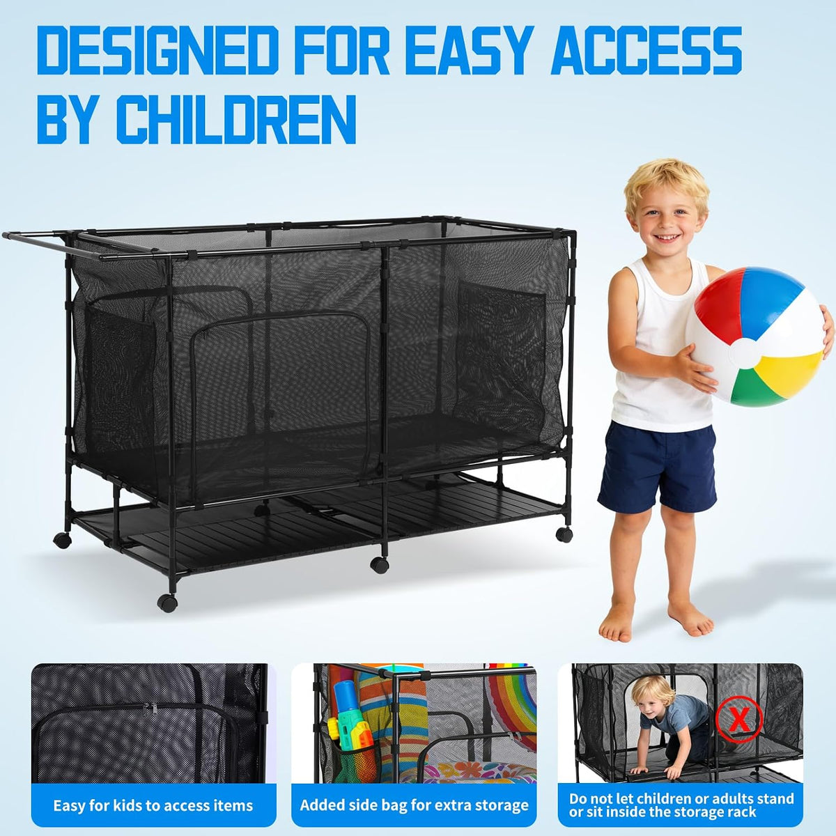 pool float organizer,Bottom Table, Zipper Doors & Rolling Wheels, Portabl...