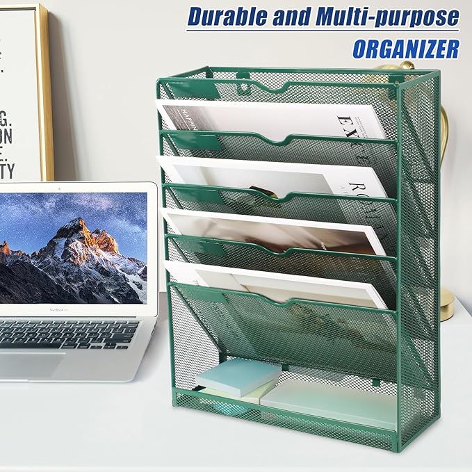 EASEPRES 6 Tier Desk File Organizer, Mesh Hanging Wall Mount Document - Image 5