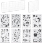 UCEC 8 Sheets Clear Stamps Set, Vintage Plants Flower Rubber Silicone Stamps by UCEC