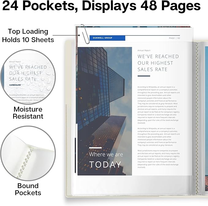 Dunwell Presentation Binder 24-Pocket, Displays 48 Pages, 8.5x11 Portfolio - Image 3