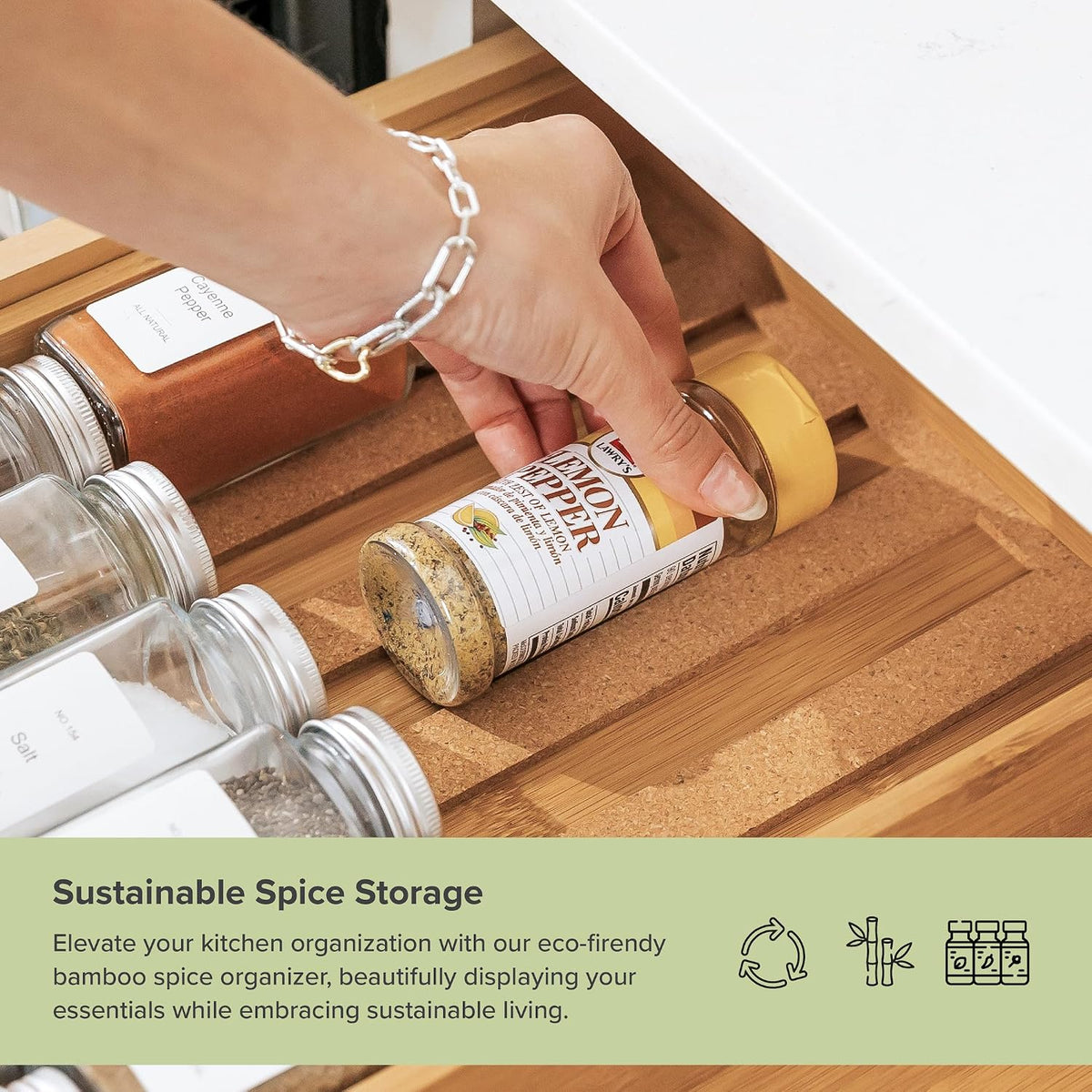 KitchenEdge Expandable Spice Drawer Organizer, Bamboo