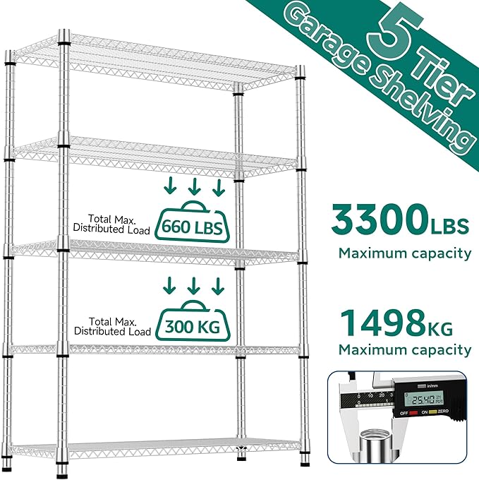 M MZG 5 Tiers Shelf Metal Storage Shelves 3300 lbs Steel Storage Shelving - Image 8