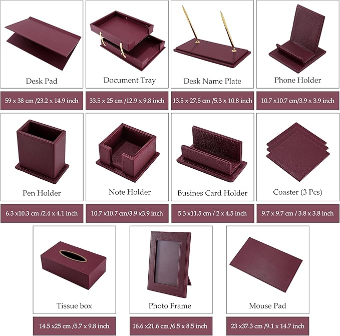 RitPin Desk Set，11-Piece Leather Desk Organizer Set, Executive Office - Image 3
