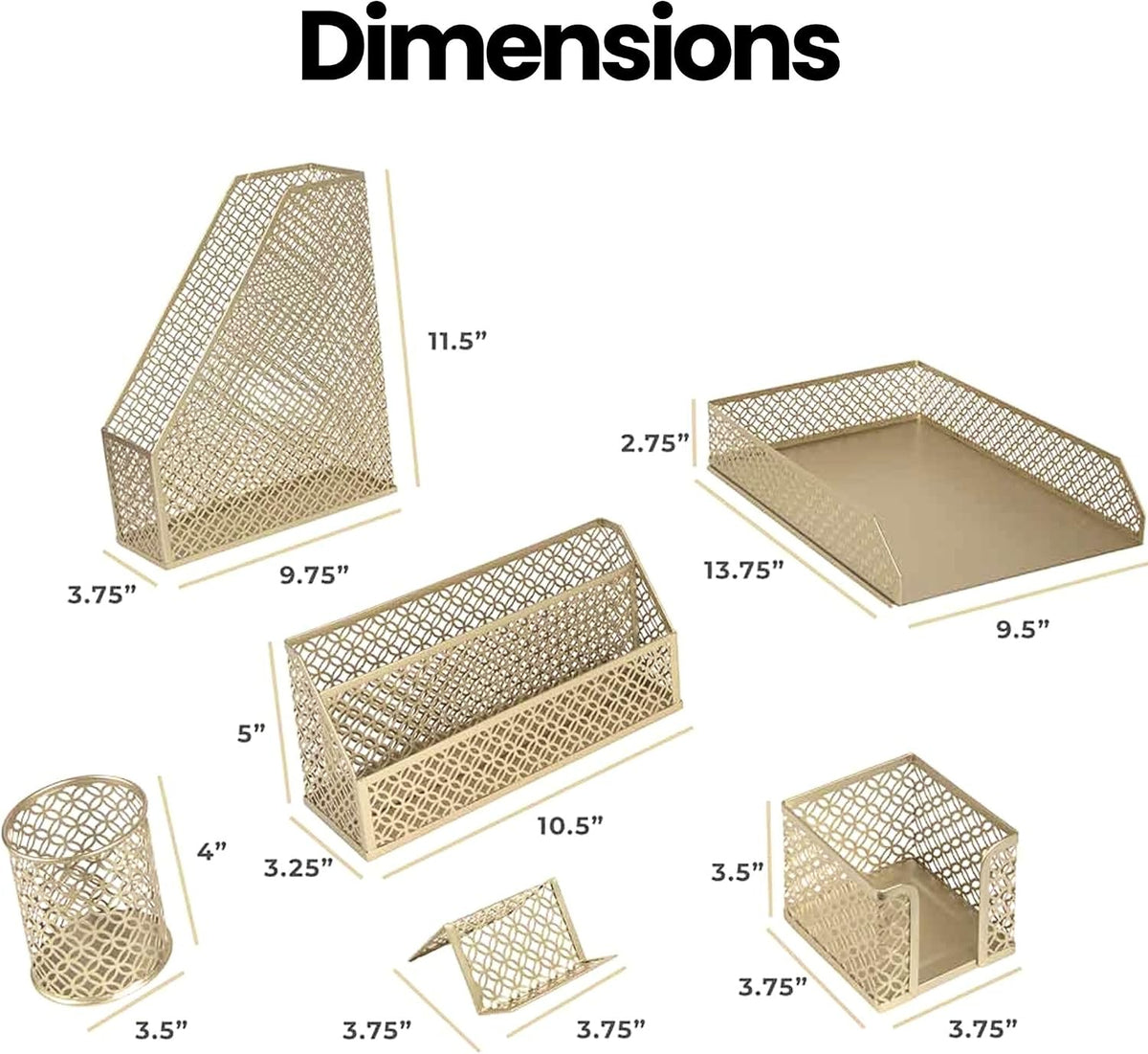 blu monaco | gold desk organizer set with, package contents