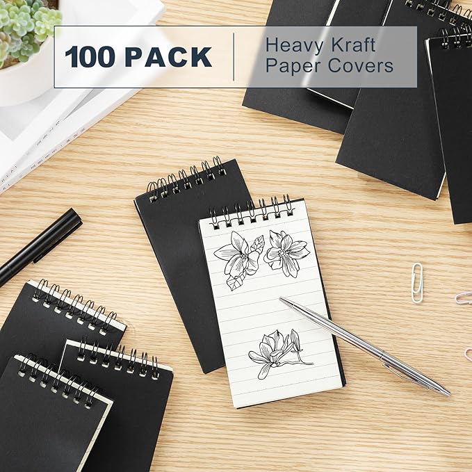 Tenceur 100 Pcs Pocket Notebook Bulk Small 3x5 Inch Spiral Notepads Mini Top - Image 3