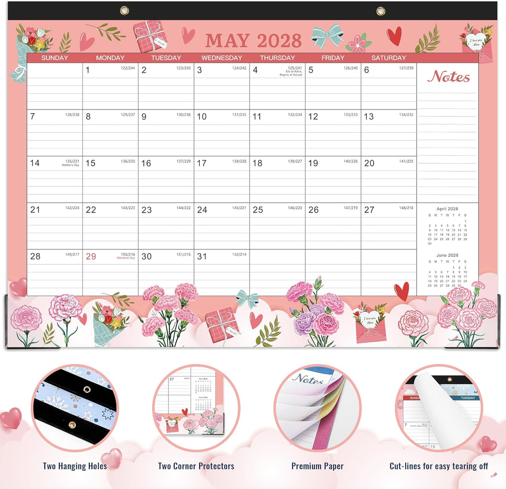 Desk Calendar 2027,18 Months Calendar from January 2027 to June 2028 | 17" x 12", Desk Calendars 2027-2028 with Large Ruled Blocks for Planning