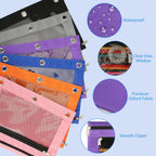 Pencil Pouch for 3 Ring Binder - 3 Pack Zippered Pencil Pouches with Transparent Mesh Window| Binder Pouch with Smooth Zippers| Zippered Pencil Bag for School Office Students, Black+Grey+Pink