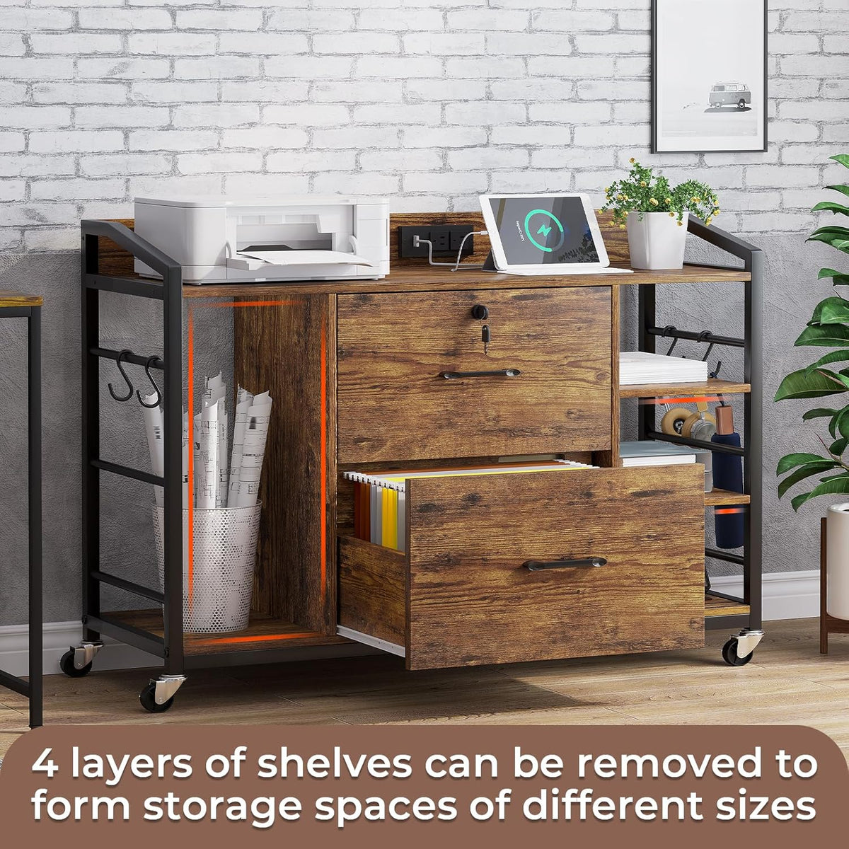sedeta 44" file cabinet with lock, filing cabinet, front angle view