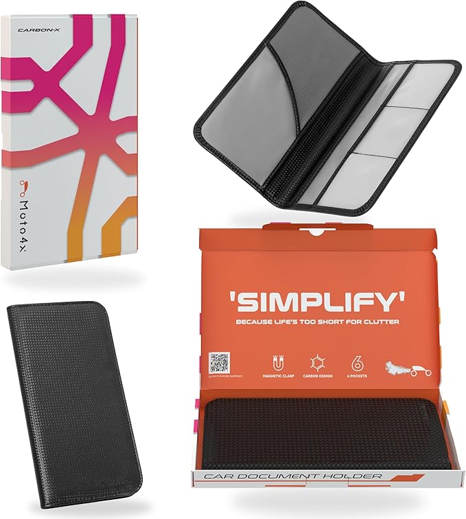 Carbon Black Magnetic Shut Premium PU Leather Insurance and Registration Holder by MOTO4X