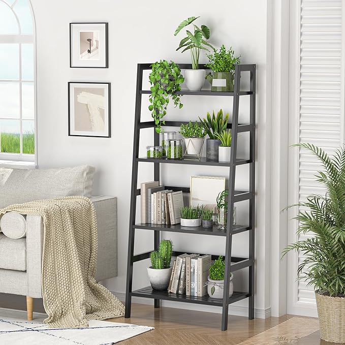 Homykic Bamboo Bookshelf 4-Tier Ladder Shelf, 49.2” Freestanding Open Bookcase - Image 2