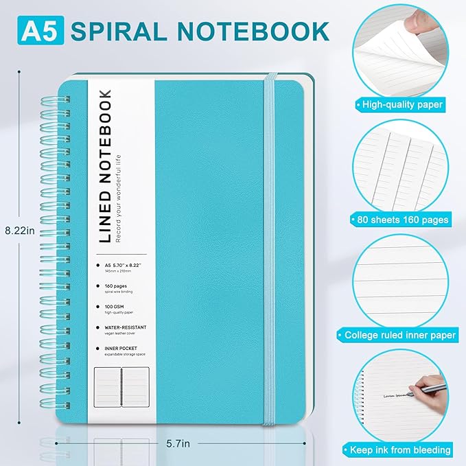 Light Blue Lined Spiral Journal Notebook - Image 2