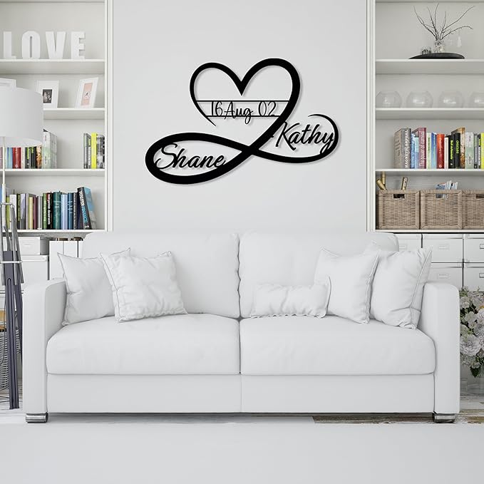 Personalized Valentines Metal Wall Sign, Custom Infinity Heart Love Couple Name - Image 8