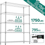 M MZG 5 Tiers Shelf 1750 lbs Steel Storage Shelving Utility Shelving Unit Steel - Image 9