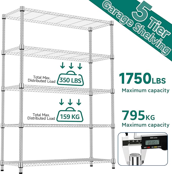 M MZG 5 Tiers Shelf 1750 lbs Steel Storage Shelving Utility Shelving Unit Steel - Image 9