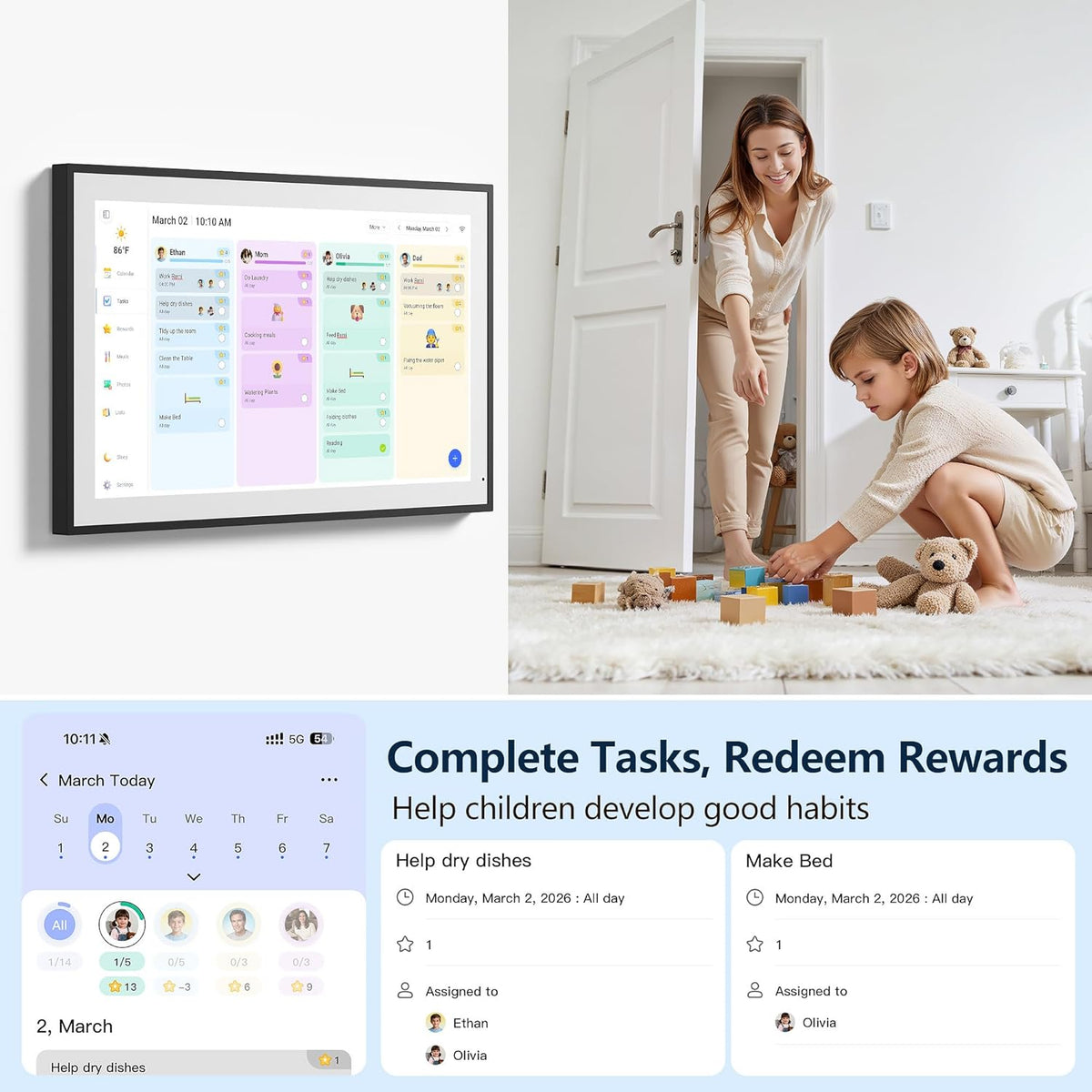 Digital Calendar, 15.6 Inch Wall Planner Electronic Calendar & Chore Char...