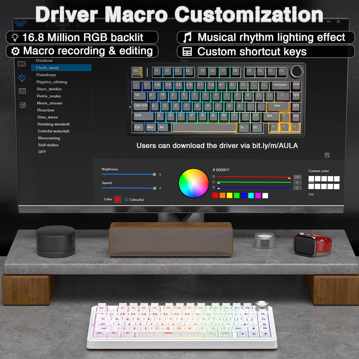 AULA F75 Pro Wireless Mechanical Keyboard with Knob,75% Hot Swappable Custom ...