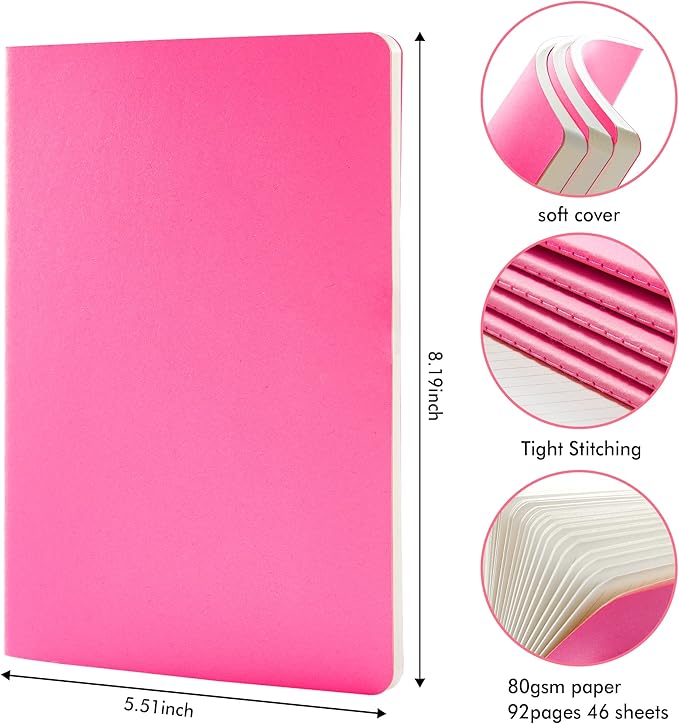 8 Pack Soft Cover Journal Bulk, Feela Notebooks College Ruled - Image 2