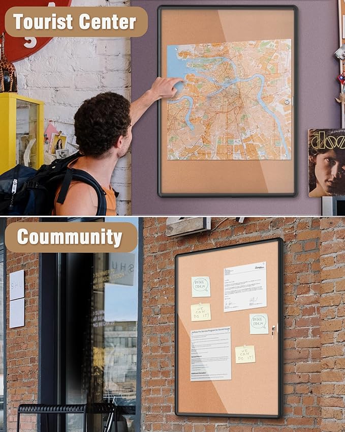 Mifuro 38"x28" Enclosed Bulletin Board, Lockable Weather-Resistant Aluminum - Image 8