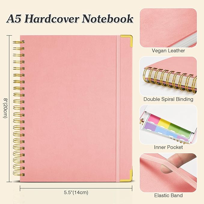 Bullet Dotted Journal Spiral Notebook, 300 Pages Leather Notebooks - Image 5