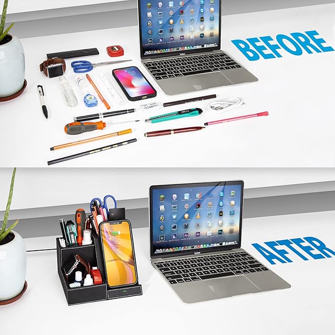 TopMade Wireless Charger with Desk Nightstand Organizer, PU Leather Pen Pencil - Image 3