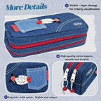 Haumei Canvas Pencil Case Large Capacity, Big Denim Pen Pouch - Image 4